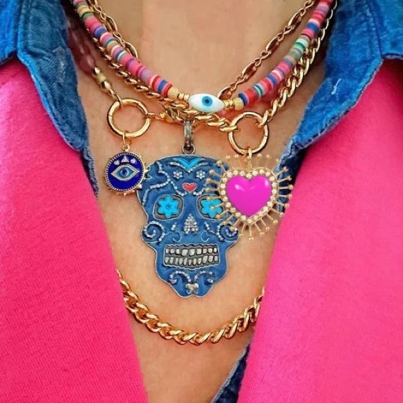 Zara Los Muertos Chunky Boho Silver Pearl Big Long Drop Scull Earrings - Picture 10 of 10